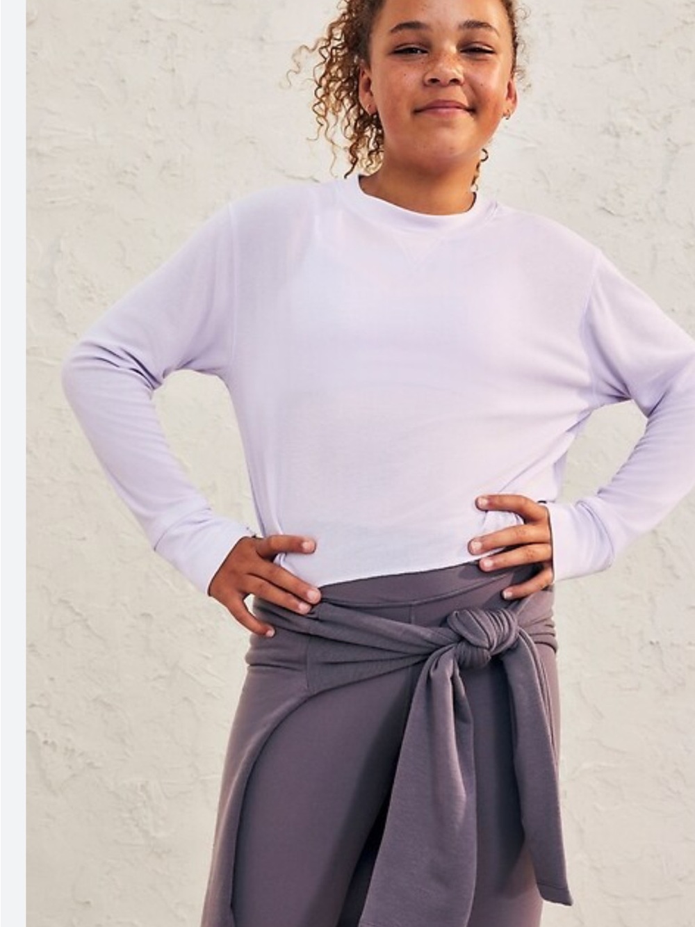 Athleta Girl waffle Light Lavender Long-Sleeve Crewneck Top 16 Xl women small